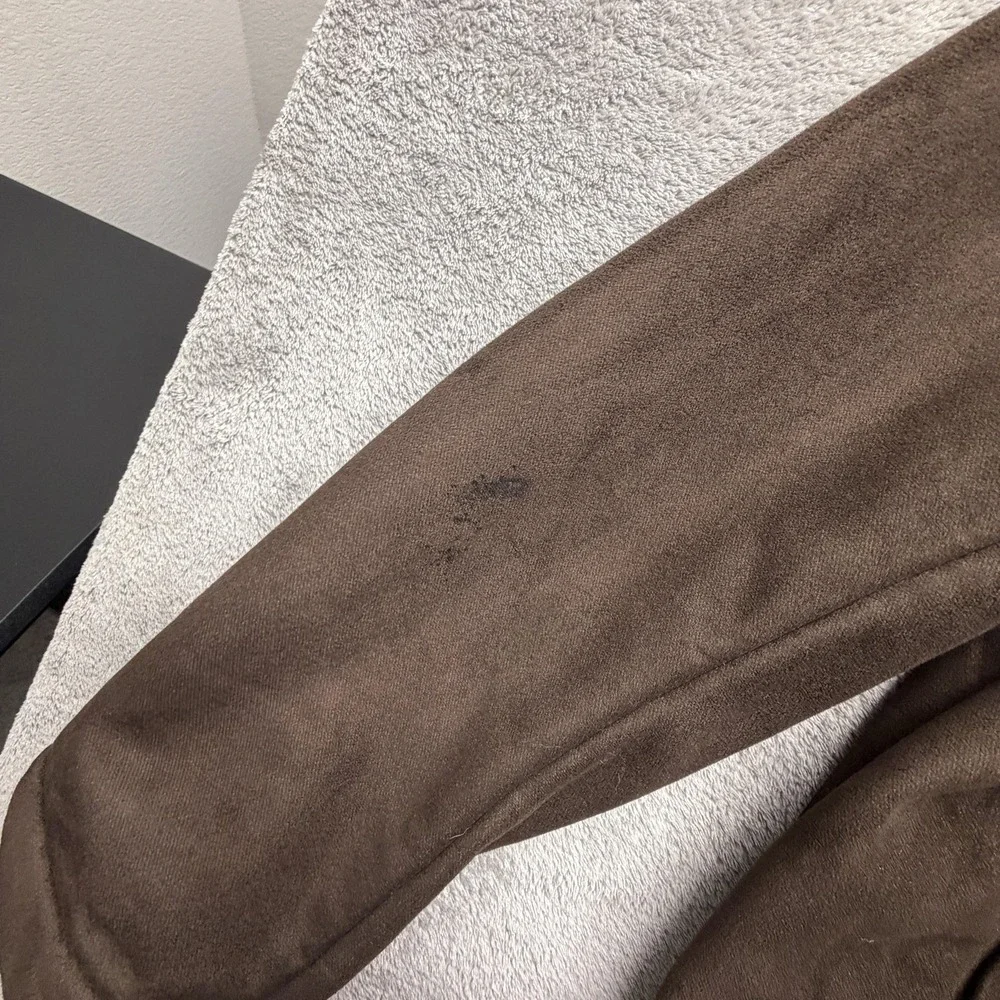 Claiborne Jacket Mens XL Brown Faux Suede Fleece Lined Full Zip Bomber‎ Winter